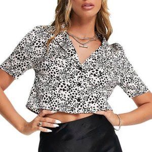 Topshop Floral Leopard Print Crop Top, Size 2 US